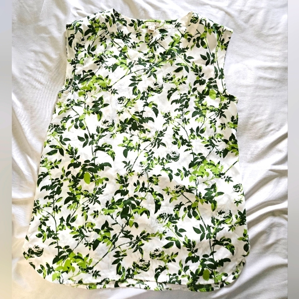 J.Crew Women's Leaf Patterned Sleeveless Top in Green and White Size S - Picture 1 of 7